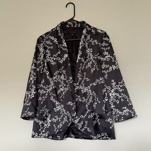 Attitude Open Front 3/4 Sleeve Lined Jacket Black Floral XL